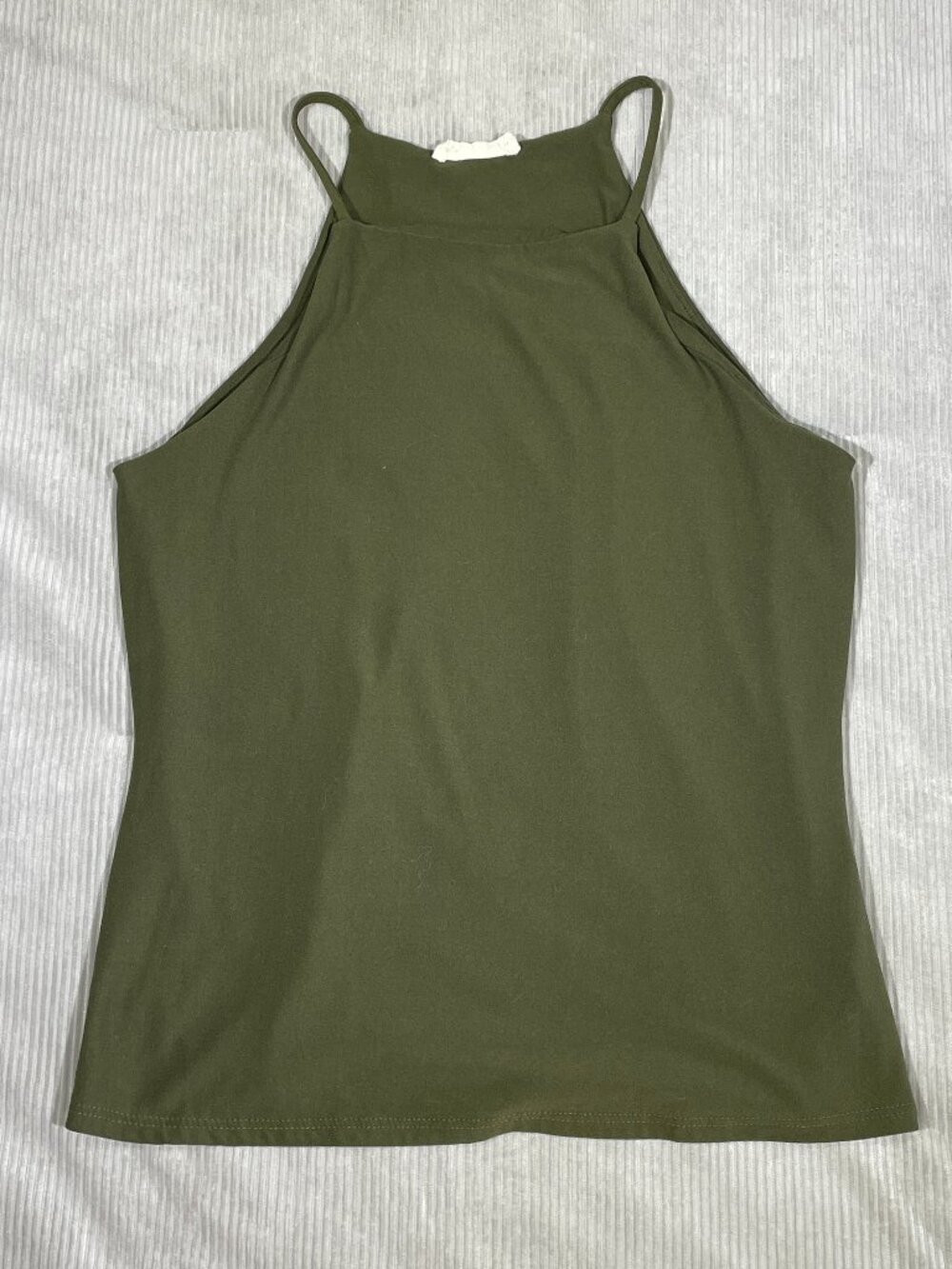 Poetry Olive Green High Neck Racerback Tank Top Small Jersey Lagenlook